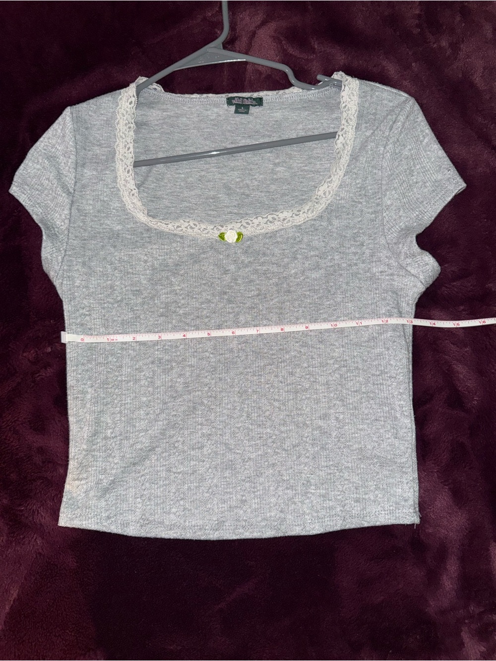 wild fable Gray Lace-Trim Short Sleeve Tee